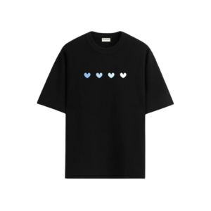 4 Hearts Oversized T-Shirt for Men – Cotton Graphic Round Neck Black Tee